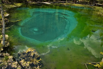 Geyser lake near Aktash village in Altai.