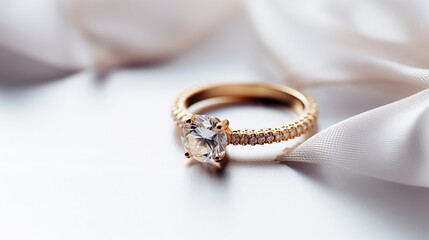 gold ring with diamond isolated on white background. Generative Ai. 