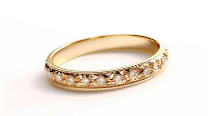 Engagement gold ring with diamonds on a white background. Generative Ai. 