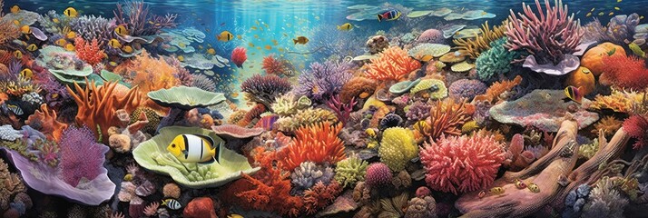 Naklejka na ściany i meble Underwater world photo realistic illustration - Generative AI.
