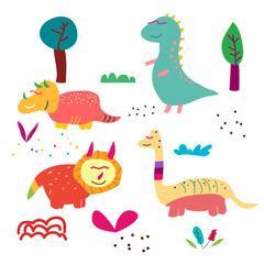 cute dinosaur vector collection for print, greeting card and background wallpaper