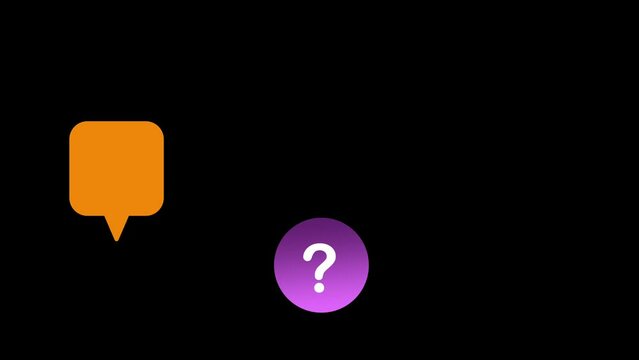Multi color speech bubble with 5W 1H, who, what, where, when, why, how. Question Animation on Black Background and black Screen