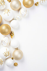 Christmas white background with christmas balls and decoration. ai generative