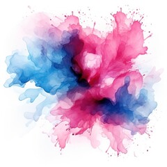 Blue pink watercolor stain isolated