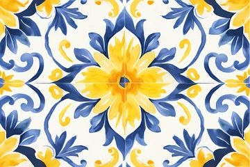 Papier Peint photo Lavable Portugal carreaux de céramique Pattern of azulejos tiles. watercolor illustration style