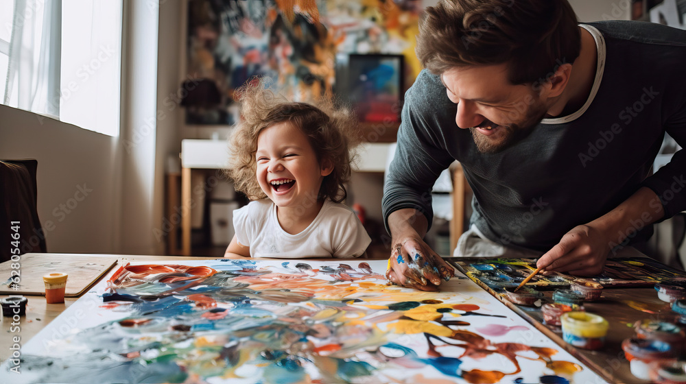 Wall mural parent and child painting together