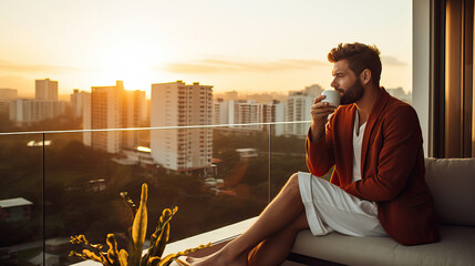 Plakat person sitting on the balcony