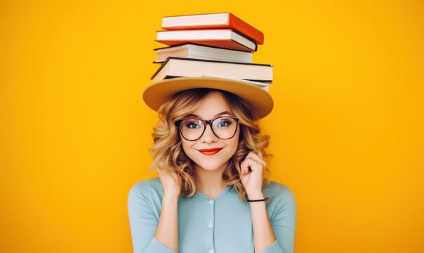 Funny girl with books