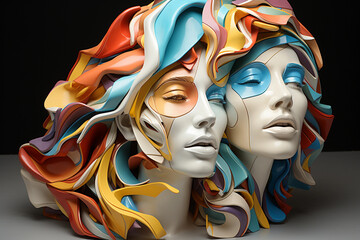 women with different emotions, in the style of amazing sculptures. Concept for mental illness. Generative AI