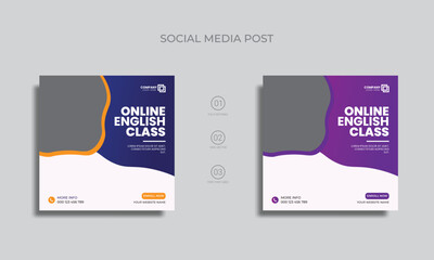 online english class social media post design. learning english course vector marketing post and banner design.