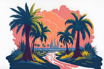 Florida sea shore palm beach. AI generated illustration