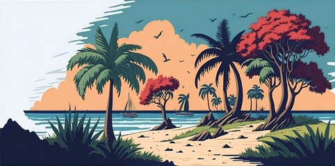 Florida sea shore palm beach. AI generated illustration