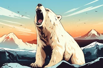 Fototapeten Illustration of a white bear with open mouth. generative ai © amrets