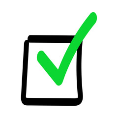 Green check  mark set. Hand drawn doodle sketch style. Vote, yes, no drawn concept. Checkbox with square element. Vector illustration.