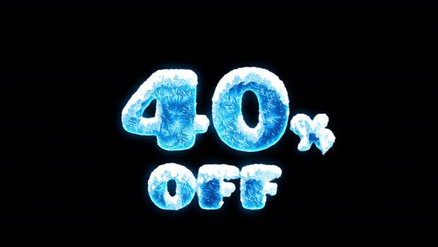 Animated blue freezing 40% off. Sale element with snow and ice for winter promotion. On alpha channel, transparent background.