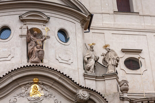 A fragment of the facade exterior of the Church of St. Gall (Czech: Kostel sv. Havla), Prague