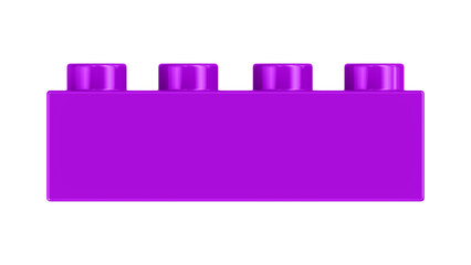 Magenta Purple Bricks Block Isolated on a White Background. Close Up View of a Plastic Children Game Brick for Constructors, Front View. High Quality 3D Rendering with a Work Path. 8K Ultra HD