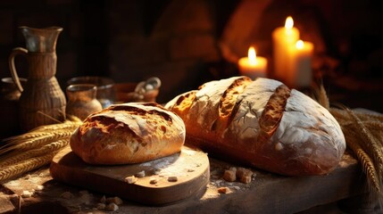 fluffy bread sprinkled with white sugar on a wooden table with blurred background