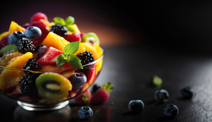 Naklejka na ściany i meble Fresh fruit salad. Salad with berries
