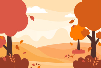 Naklejka premium Flat design of natural autumn season landscape background vector illustration