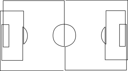 Soccer court continuous single line drawing. Football field drawn by one line. Vector illustration.