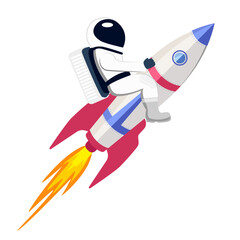 Astronaut riding a rocket spaceship. Cartoon flat vector illustration