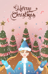 Christmas and Happy New Year template. Trendy retro style. Holiday festive template. Vector illustration