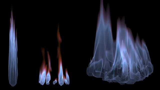 Different types of flames on a transparent background.
Fire, flame, explodes,smoke, fume and burning video transitions on 
transparent background with alpha channel.
