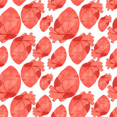 human heart painted in watercolor, pattern with heart painted in watercolor, print for fabric