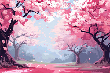 Blooming pink trees - sakura and almond blossom alley