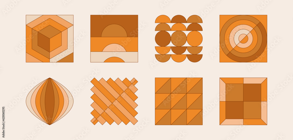 Poster Vector illustration in simple linear style - geomtric minimal design templates, wall art boho style, frames and prints with copy space for text and abstract shapes