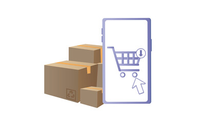 online shipping icon, ecommerce, click with collect order, phone consumer, pick and receive box.on white background.Vector Design Illustration.