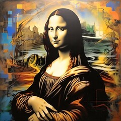 Generative AI : Mona Lisa Unveiled: Abstract Beauty on Wall
