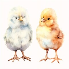 Obraz premium Generative AI : Whimsical Watercolor: Delightful Hand-Drawn Fluffy Chick Hatching in Pastel Perfection - A Springtime Artistic Creation