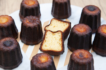 Canele, a small french pastry flavored with rum and vanilla