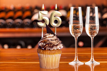 Cupcake With Numbers And Glasses With Wine For Birthday Or Anniversary