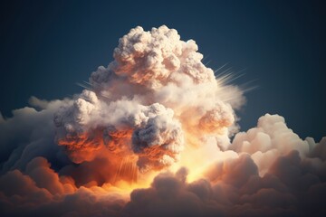 Illustration of a vibrant cloud in the sky with a radiant beam of light shining through, created using generative AI