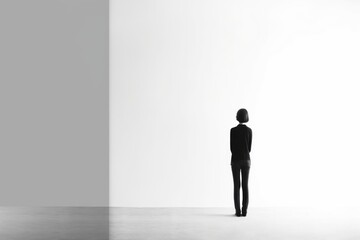 Illustration of a person standing in front of a blank white wall, created using generative AI technology