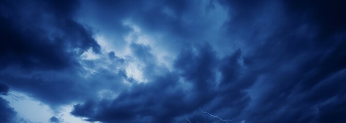 Black blue evening night sky with clouds. Dark dramatic sky background. Before the storm, thunderstorm, rain. Frightening, ominous, moody, creepy, Generative AI