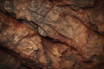 Dark red orange brown rock texture with cracks. Close-up. Rough mountain surface. Stone granite background for design. Nature, Generative AI