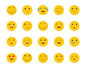 Emoticons set. A large set of emojis. Emotional yellow faces. Collection of emoticons. Vector illustration