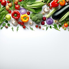 fresh vegetables with white background top view. Illustration of fresh vegetables splashes in water. Diet, healthy food concept. Created with Generative AI Technology
