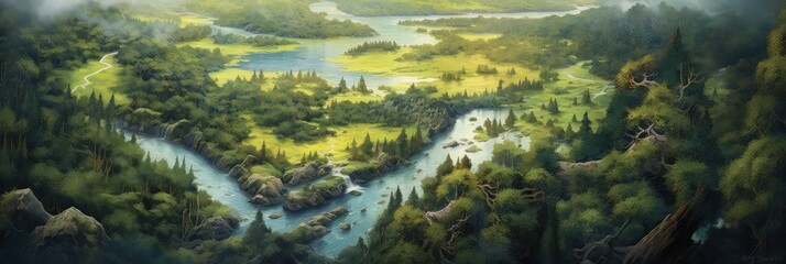 Serene river photo realistic illustration - Generative AI.