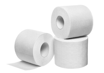 Three rolls of white toilet paper, cut out