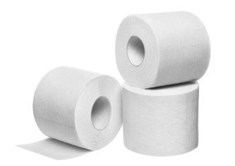 Three rolls of white toilet paper, cut out