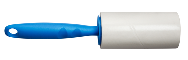 Sticky paper lint roller with a blue handle, cut out