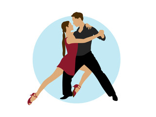 Boy and girl dancing. Vector illustration