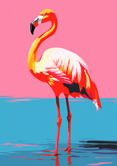 Bright neon pink flamingo