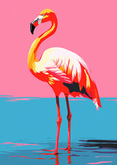 Obraz premium Bright neon pink flamingo