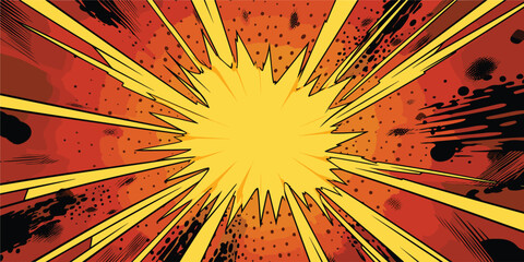 Set of vintage retro comics cartoon book cover sunburst boom explosion boom. Can be used for graphic design or illustration. Graphics vector © Graphic Warrior
